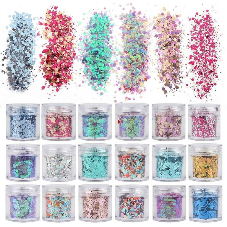 18 Boxes Holographic Cosmetic Festival Chunky Glitters Sequins, Nail Sequins Iridescent Flakes, Cosmetic Paillette Ultra-Thin Tips
