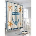 thumbnail image 3 of Fsddascl Summer Nautical Blue Shower Curtain Set - Small 36" x 72" Washable Bathtub Curtain with 12 Hooks, Ocean Anchor Starfish Striped Waterproof Fabric Stall Shower Curtains for Bathroom/Bathtub, 3 of 6