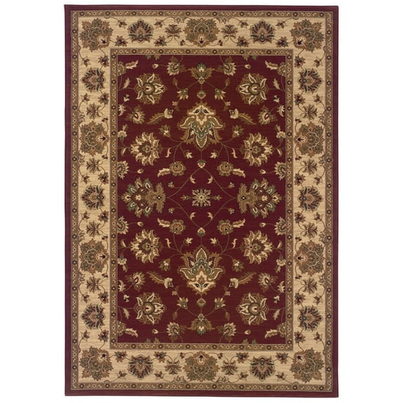 Moretti Wesley Area Rug 623V3 Traditional Red Bordered Flowers 5' 3" x 7' 9" Rectangle