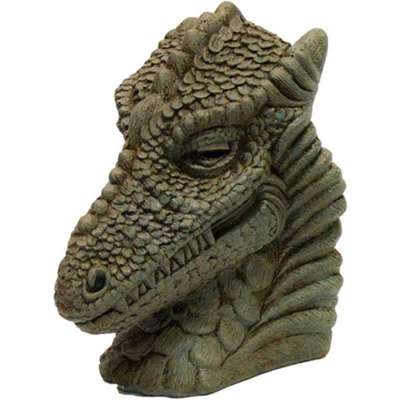 Solid Rock Stoneworks Dragon Head Concrete Statue, 16" Tall, Cypress Color