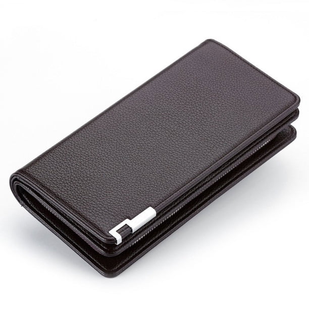 Cartera de cuero para hombre, pequeña, de gran capacidad, con múltiples tarjetas y cremallera, multifuncional, larga