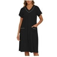 thumbnail image 2 of OSFVNOXV Long Nursing Nightgown for Women 100% Cotton Sleepshirts Short Sleeve Loose Fit V-Neck Loungewear with Pockets, 2 of 4