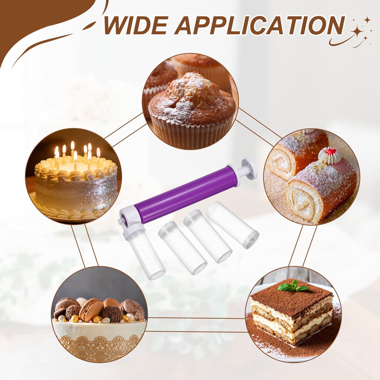 Uxcell 2Pcs Manual Air Brush for Cake Decorating, Cake Air Brush Kit Spray Gun with 4 Tubes for Home Kitchen DIY Baking Cake Cupcakes Cookies and Desserts, Purple/Pink