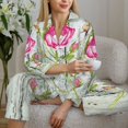 thumbnail image 6 of Pajama Sets for Women 2 Pcs, Vintage Wood Floral Button Down Long Sleeve Sleepwear Lounge PJ Sets, 6 of 6