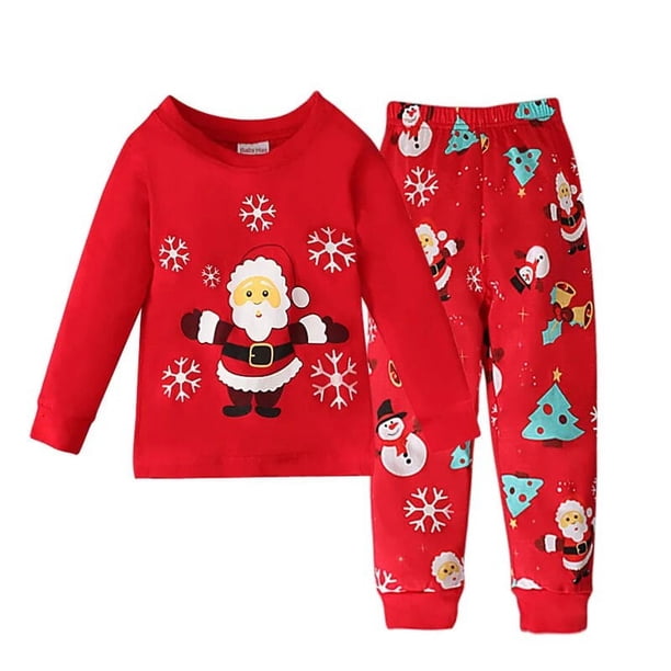 Conjunto de ropa de dormir con dibujos animados de Papá Noel para niños y niñas, camiseta de manga larga para bebés, Tops y pantalones, 2 piezas, para el hogar