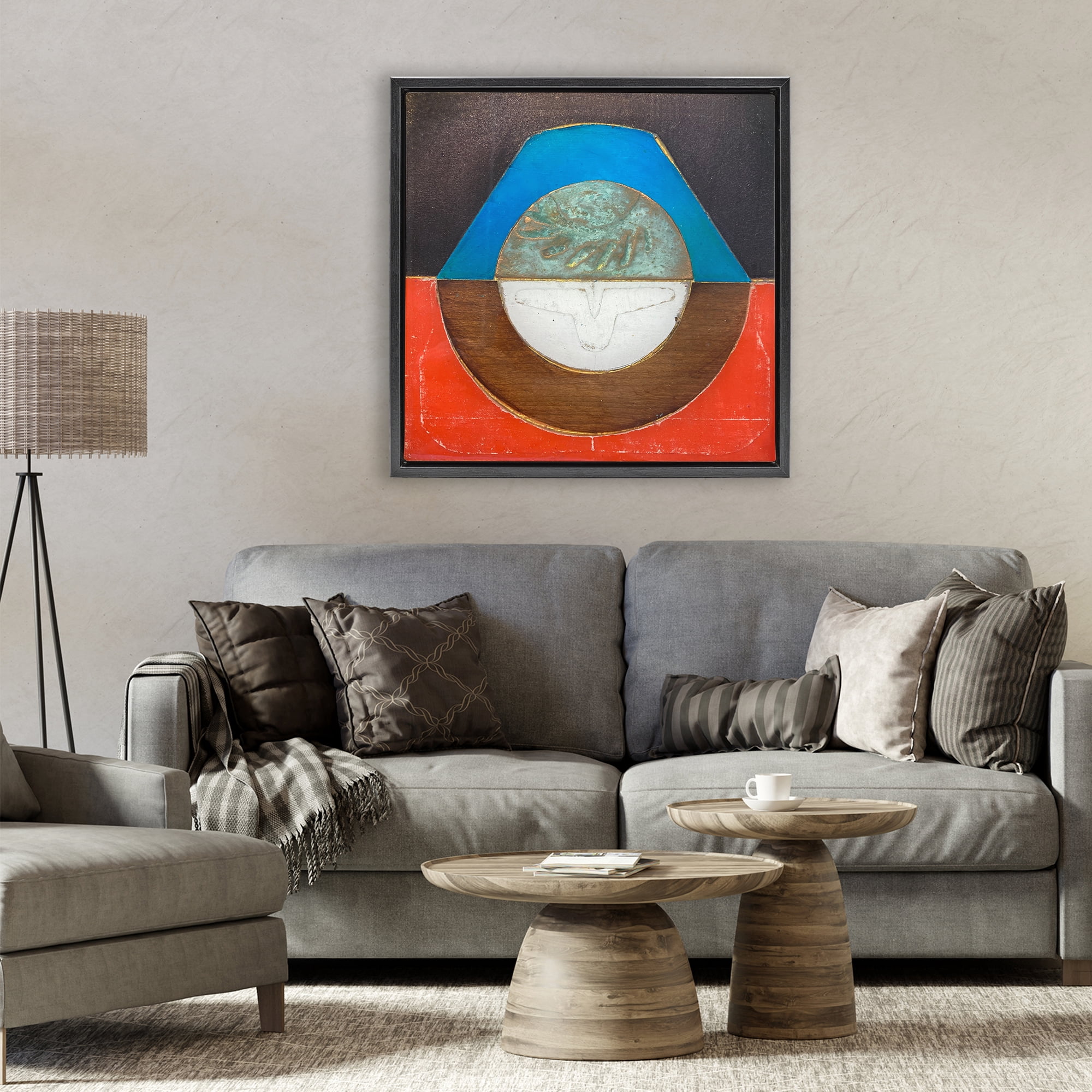Stupell Industries Round Rustic Symmetry Black Framed Floater Canvas Wall Art, design by Matthew Finger