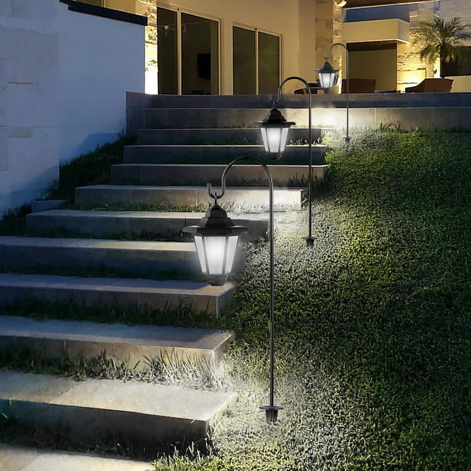 Solar Hanging Lights Outdoor, Solar Powered Garden Decorative Lanterns, Waterproof Landscape Lighting for Lawn Patio Yard Pathway Driveway, White