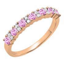 Dazzlingrock Collection Round Pink Sapphire & White Diamond Bridal Anniversary Wedding Band for Women (0.12 ctw, Color I-J, Clarity I1-I2) in 18K Rose Gold, Size 9.5