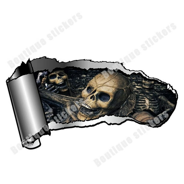 Autocollant tête de mort 3D en métal déchiré, décalcomanie tête de mort,  vinyle PVC, adapté pour moto, voiture, pare-chocs, coffre, fenêtre, verre