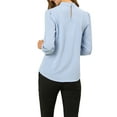 thumbnail image 4 of INSPIRE CHIC Women's Stand Collar Pleated Button Keyhole Button Blouse XL Blue, 4 of 9