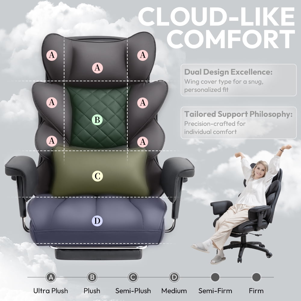GOOSEA Office Chair Adult PU Leather High Back Indoor Commercial Adjustable Seat Height Executive Chairs Footrest, Black
