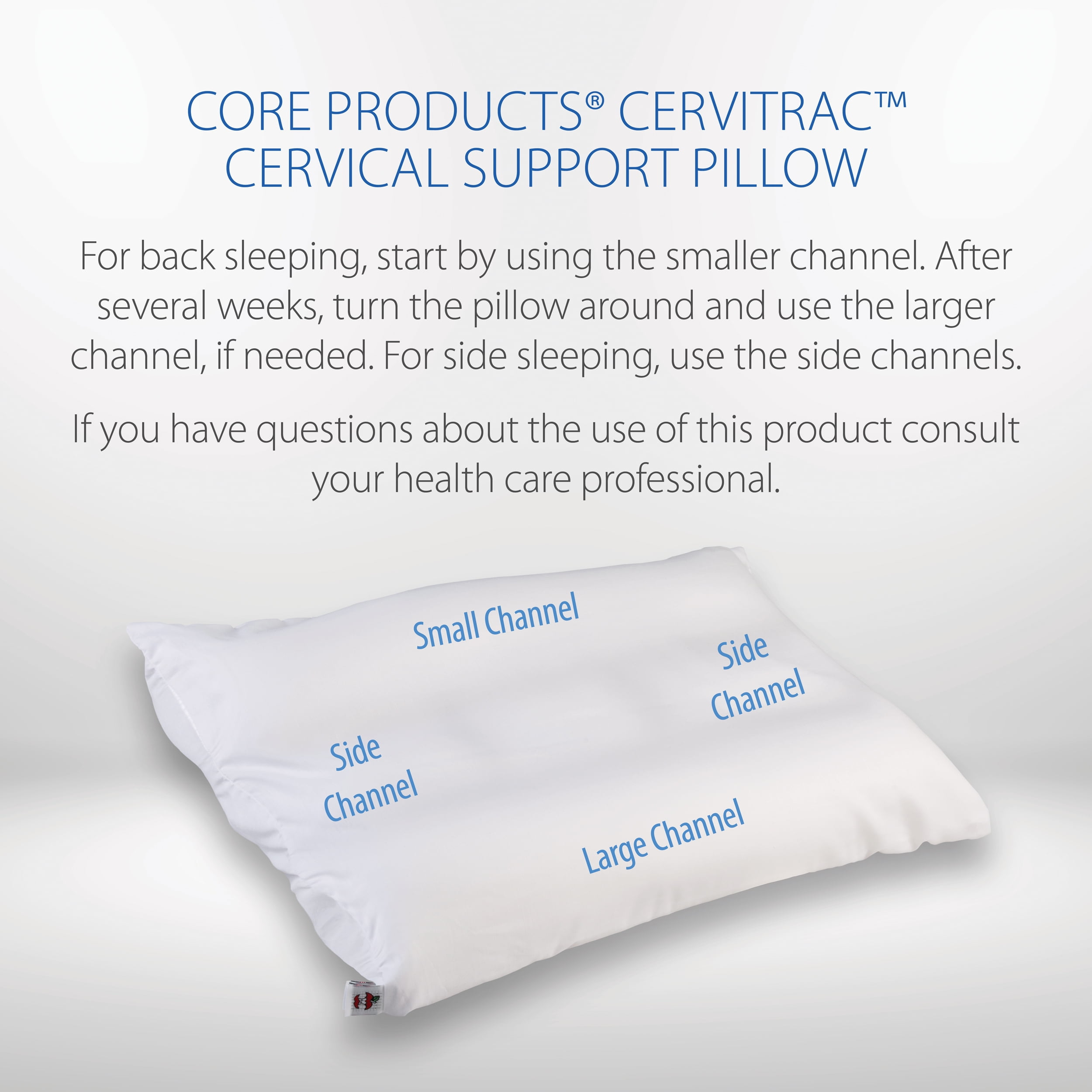 Core Products Cervitrac Cervical Pillow, Multi-Channel Recessed Center, Fiber filled, Gentle Support, White