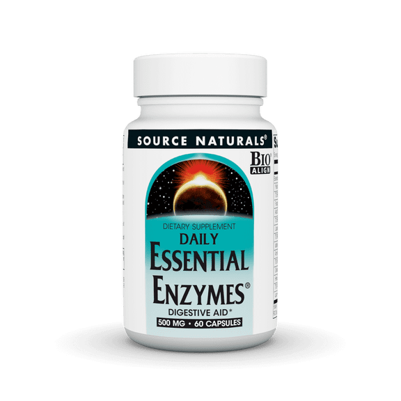 Source Naturals Essential Enzymes 500mg Bio-Aligned Supplement, 60 Capsules