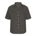 thumbnail image 4 of cfhntfmh Womens Cotton Linen Button down Shirts V Neck Pleated Casual Loose Blouses Roll up Sleeve Vacation Shirt, 4 of 6