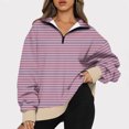 thumbnail image 1 of TIMIFIS Sweatshirts à Fermeture Éclair pour Femmes Décontracté Rayé Imprimé Col en V Chandail Automne Hiver Manches Longues, 1 of 6