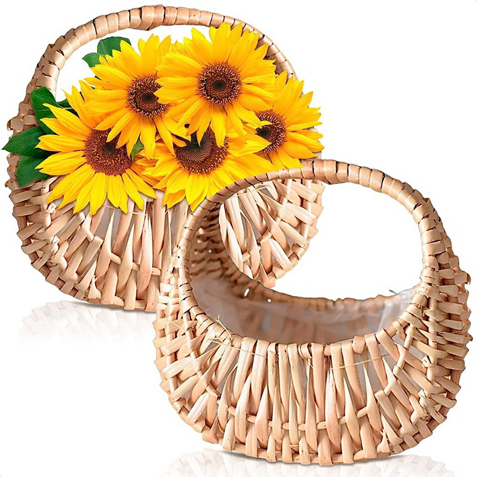 3Pcs Rattan Basket Half Moon Wicker Basket Willow Straw Basket Woven Basket with Handle Wedding Flower