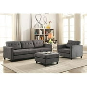 2 Piece Ceasar Sectional Sofa & Reverse Ottoman - Gray Fabric, 33 x 84 x 33 in.