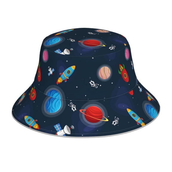 Xecao Space Cartoon Print Men and Women Night Reflective Hat Runner Cap Visor Bucket Hat Boonie Cap