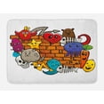 thumbnail image 1 of Graffiti Bath Mat, Cute Cartoon Animals Stars Fish Skulls Cat Bird Figures on Brick Wall Kids Design, Non-Slip Plush Mat Bathroom Kitchen Laundry Room Decor, 29.5 X 17.5 Inches, Multicolor, Ambesonne, 1 of 2