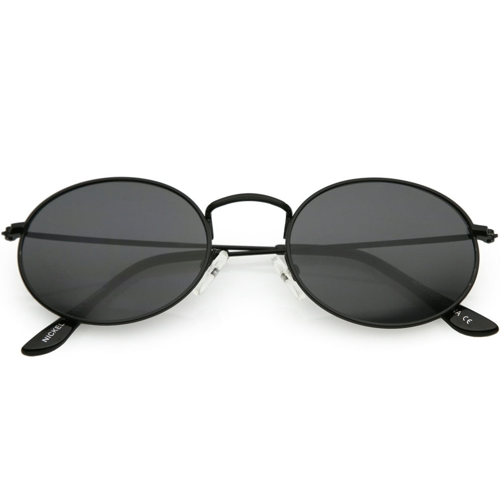 Sunglass La Small Metal Oval Sunglasses Slim Arms Neutral Colored Lens 51mm Black Smoke