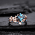 thumbnail image 3 of Princess Cut Alexandrite Engagement Ring Set- Leaf Promise Ring- Inspired Twig Branch Vine Wedding Set in 14K Rose Gold Vermeil, 3 of 7
