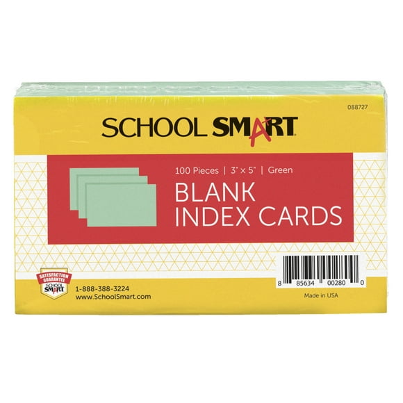 School Smart Blank 90# Plain Index Card, 3 x 5 Inches, Green, Pack of 100