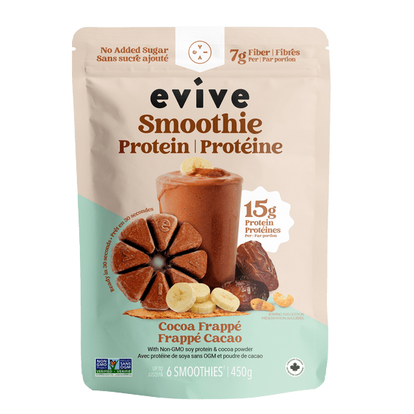 Evive Protein Smoothie Cubes - Cocoa Frappé, 450g, Vegan, Non-GMO, Frozen Cubes, Blend (banana, mixed fruits, cashews etc.)