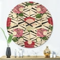 thumbnail image 2 of Designart 'Retro Red and Pink Roses' Mid-Century Modern Wood Wall Clock, 2 of 5