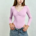 thumbnail image 2 of Lenpel Leotards for Girls Cotton V Neck Ruched Solid Color Long Sleeve Slim T-Shirts Children Bodysuit Tops Yoga Tee Blouses(Pink,7-8 Years), 2 of 6