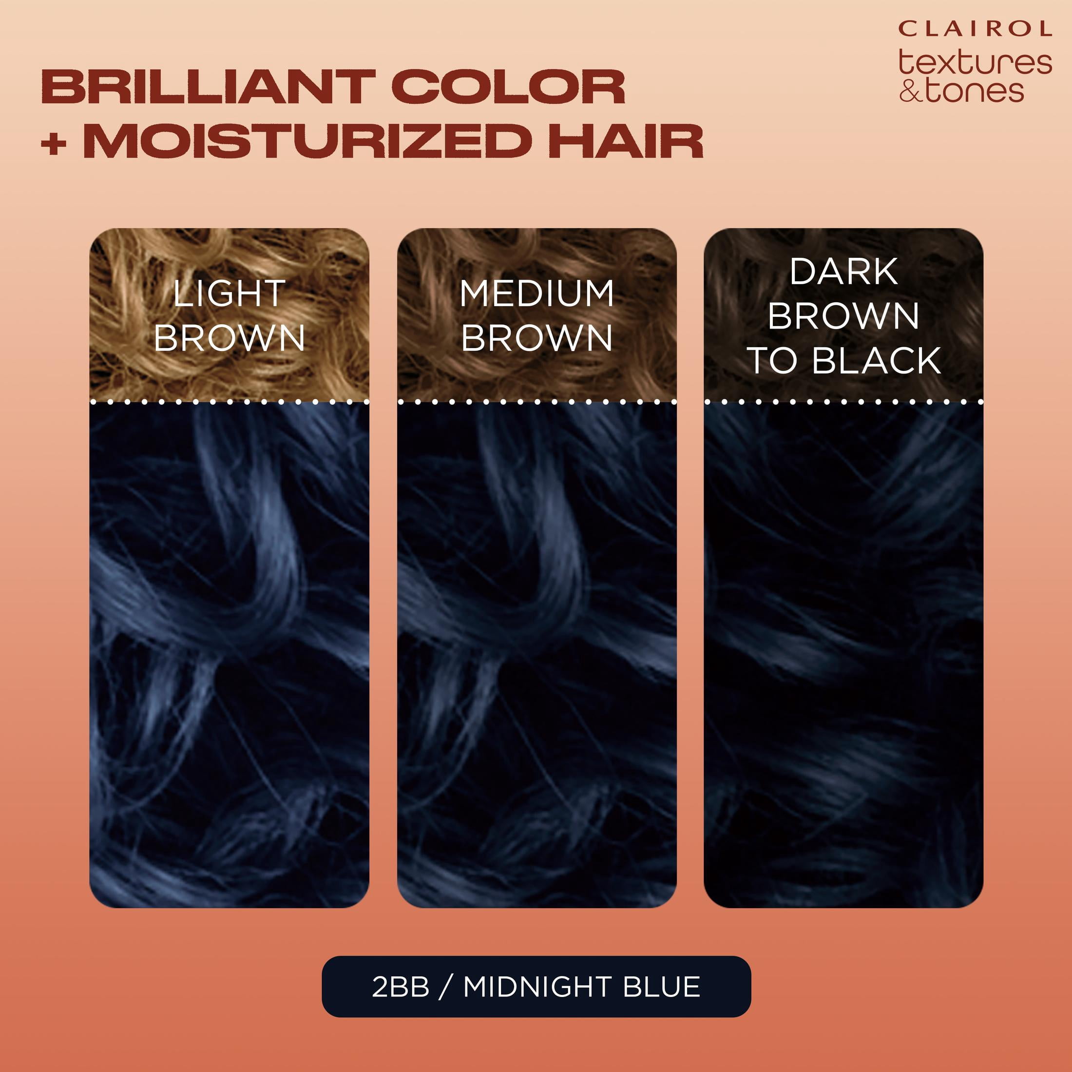 (3 pack) Clairol Textures & Tones Hair Dye Ammonia-Free Permanent Hair Color Creme, 2BB Midnight Blue, 1 Application