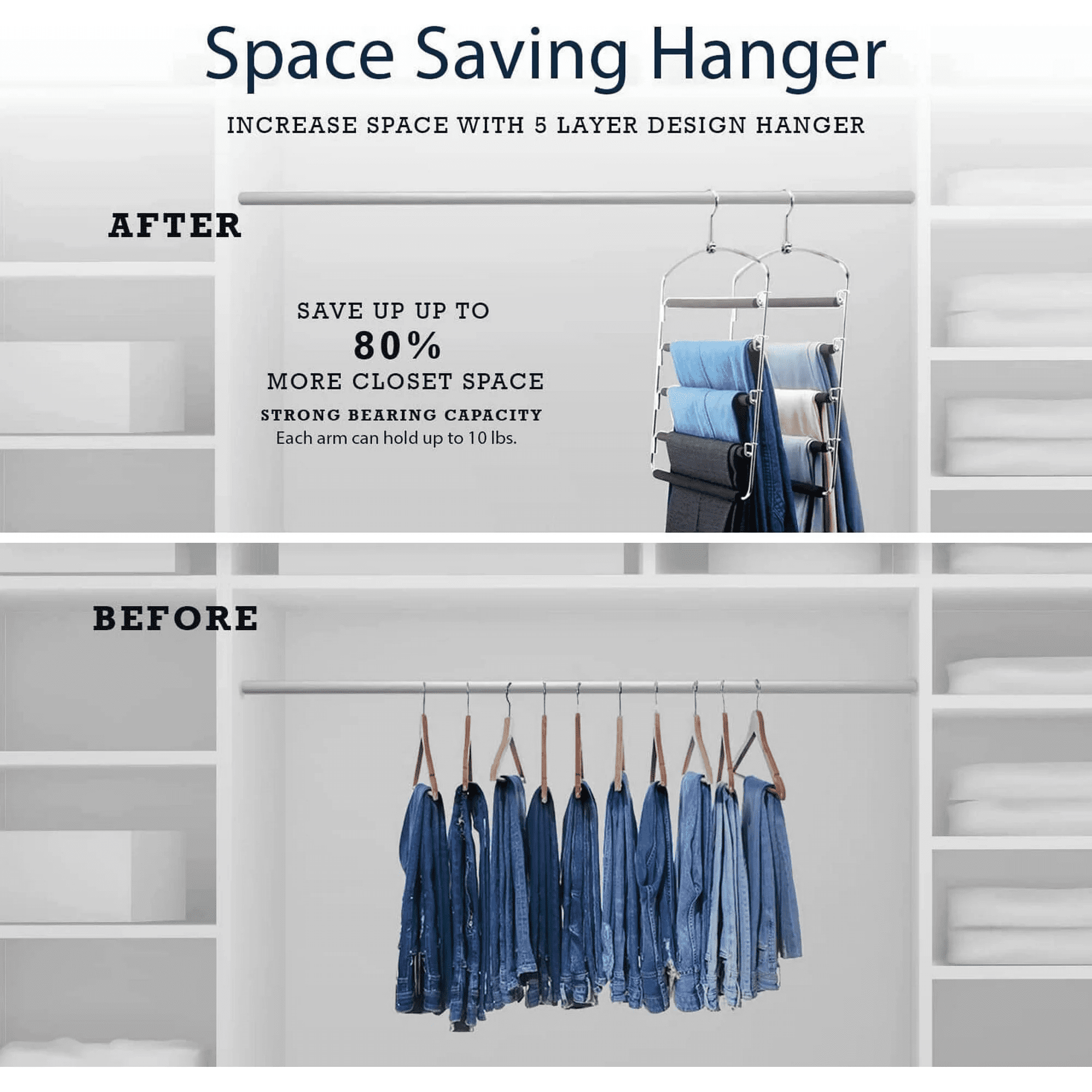 Pants Hangers Non Slip Jean Hangers Space Saving Hangers 2 Pack Multi-Layer Swing Arm Pants Hanger Closet Storage Organizer for Jeans Trouser Slack Clothes,Pants Hangers for Men (Black)
