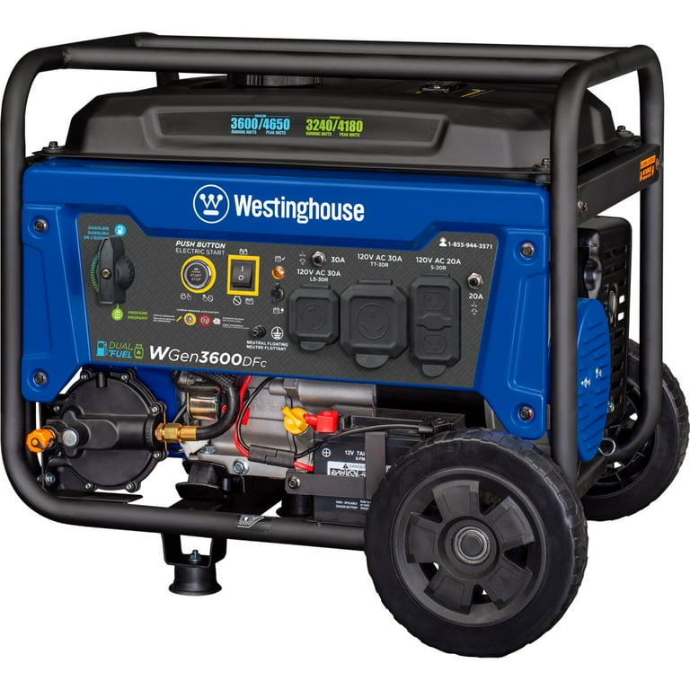 Westinghouse 4650 Watt Dual Fuel Portable Generator, Remote Electric Start, RV Ready Outlet with Co Sensor