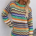 thumbnail image 3 of SCSAlgin Women Crochet Knit Mini Dress Long Sleeve Colorful Stripe Mesh Casual Sweater Dress Summer Beach Wear, 3 of 7
