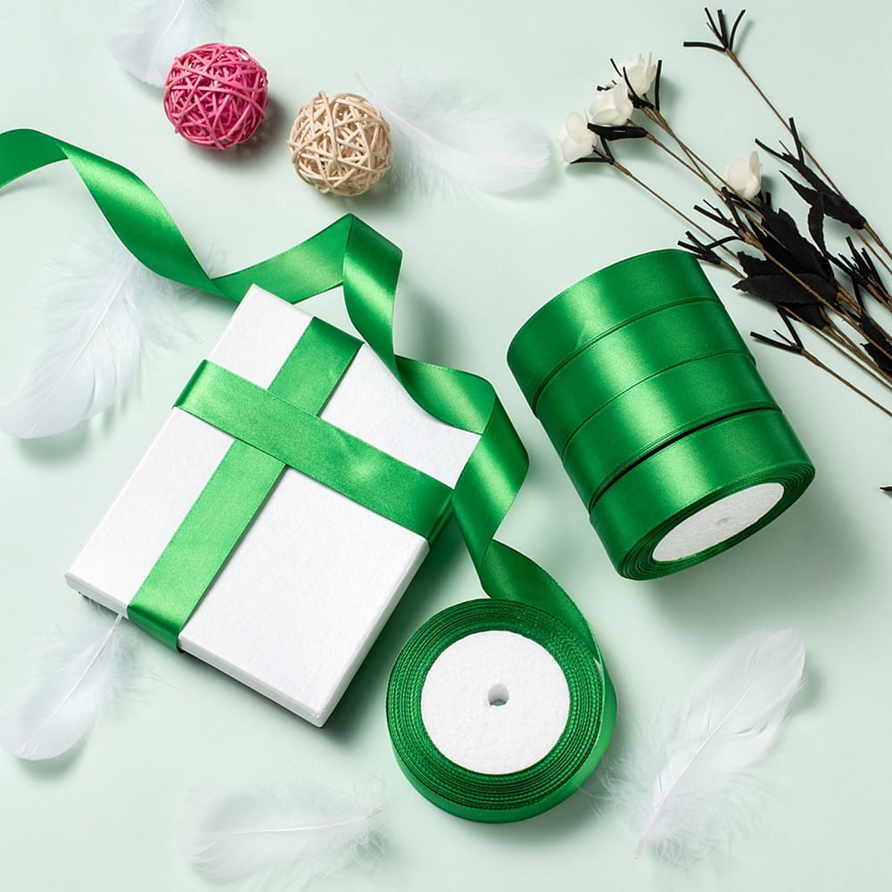 Single Face Satin Ribbon Polyester Ribbon Green 1 inch(25mm) wide 25yards/roll(22.86m/roll) 5rolls/group 125yards/group(114.3m/group)