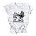 thumbnail image 4 of Camiseta de mujer de manga corta gris grafito con estampado negro, cuello redondo, moda casual, XXXL, 4 of 6