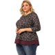 thumbnail image 5 of Blude talgrande pamujer, floral, man3/4, cuello redondo, capas dobles, top peplum asimétricos Rojo marrón XXL, 5 of 7