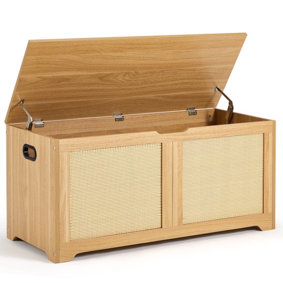 EROMMY Storage Chest, 39.4" Rattan Storage Bench with Double Soft - Close Hinges, Toy Chest, Shoe Bench for Entryway, Bedroom, Living Room, Supports 300 lb