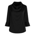 thumbnail image 6 of ZQGJB Womens Elegant Cowl Neck Satin Blouse Ruffled 3/4 Length Sleeve Collared T-Shirts Tops Dressy Business Casual Office Work Silk Shirt Fall Spring Outfits Black XL, 6 of 9