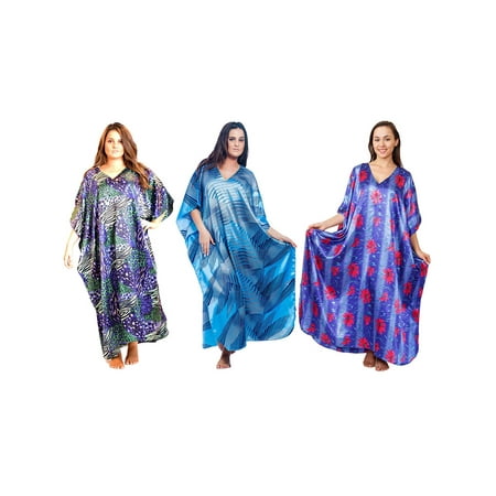 Print Caftan - Up2date Fashion's Three Women's Pretty Print Satin Caftans / Kaftans Value Pack #14