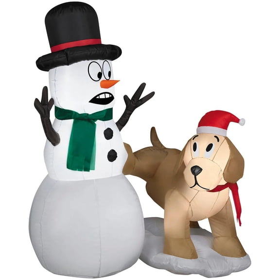 Gemmy 4 Ft. Airblown Inflatable Snowman with Golden Retriever Outdoor Yard Decoration