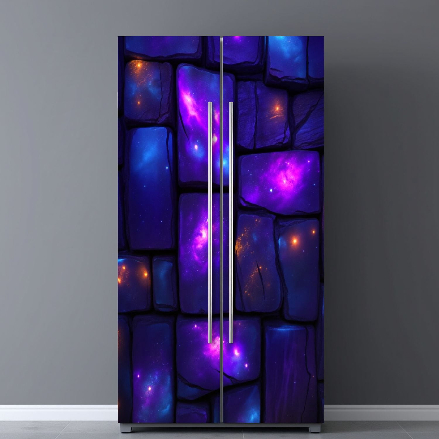 Self Adhesive Vinyl Refrigerator Wrap Set Purple Galaxy Stone Cosmic Colors Door Mural Removable Fridge Sticker Peel and Stick&nbsp;Full Door Cover Decal Kitchen Bar Decor