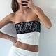 thumbnail image 3 of Top de tubo para mujer, Top de tubo ajustado con lazo de encaje fruncido sin mangas de verano para mujer, blanco S, 3 of 5