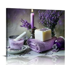 ONETECH Purple Bathroom Decor Wall Art Lavender Spa Pictures Zen Spiritual Relax Calm Canvas Prints Painting Modern Framed Artwork for Home Bedroom Living Room Yoga Meditation Room  16x12in