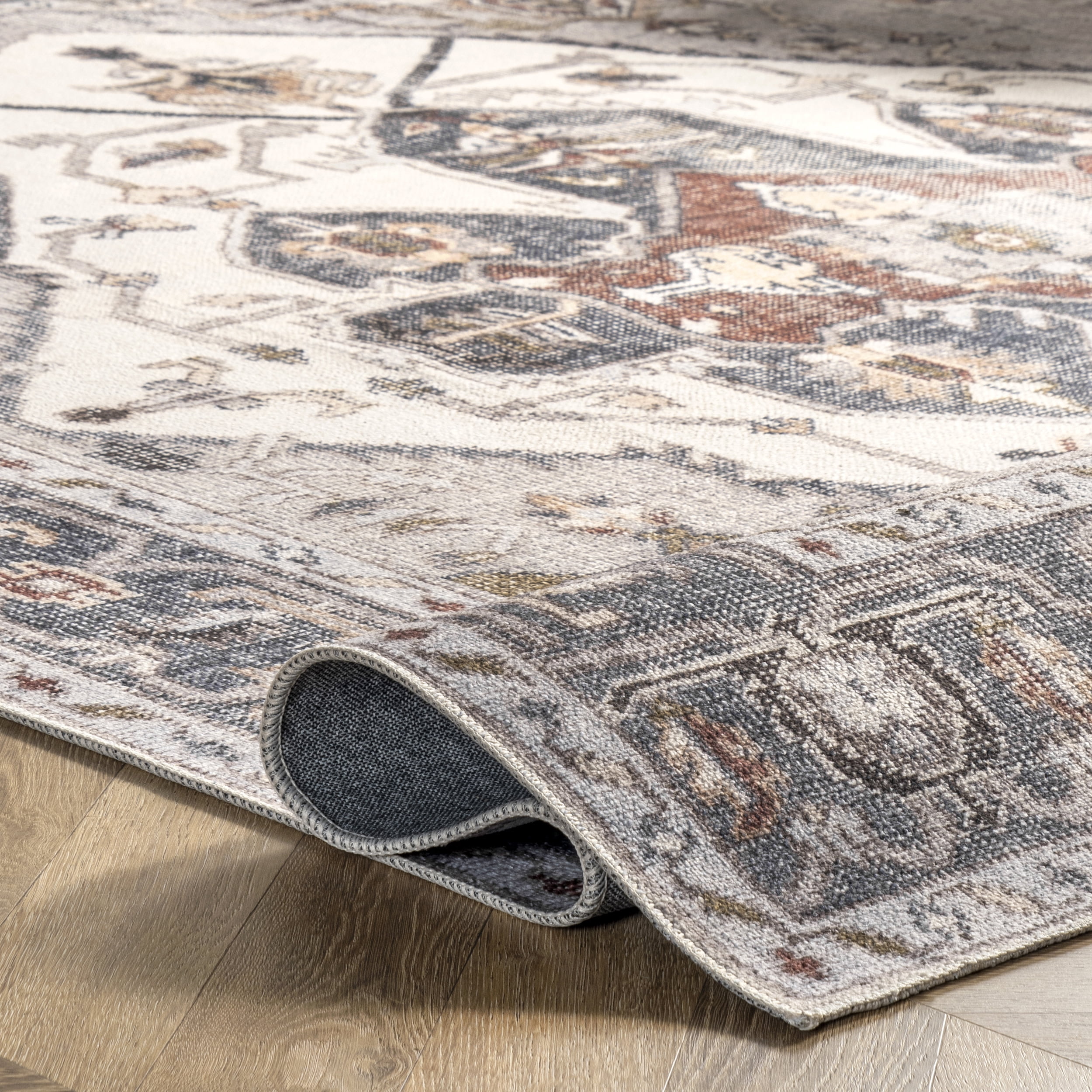 nuLOOM Mali Machine Washable Traditional Medallion Area Rug, 6', Ivory