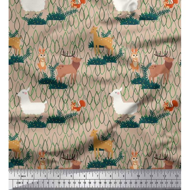 Soimoi Cotton Voile Fabric Rabbit,Sheep & Deer Kids Print Fabric by The Yard 42 Inch Wide