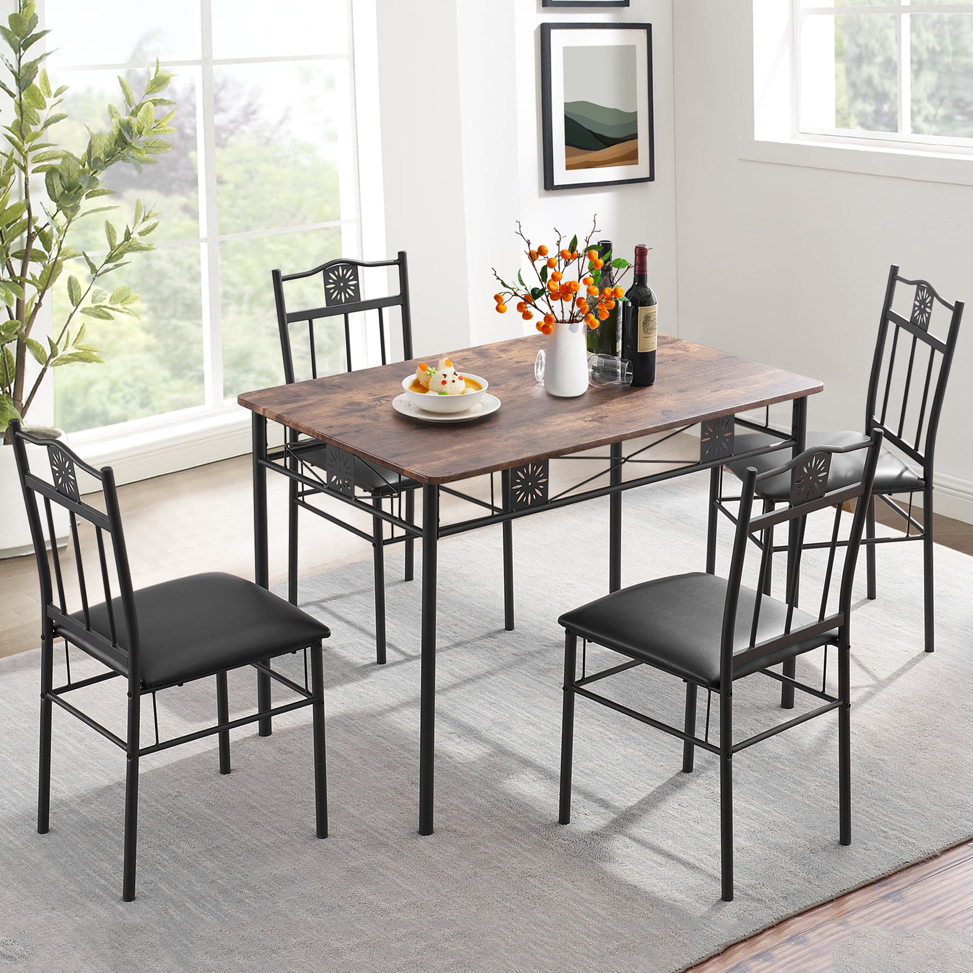 VECELO 5-Piece Small Rectangle Simple Dinette Set, Wood