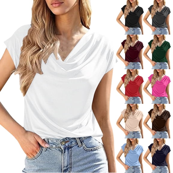 Only Moment Womens Tops V Neck Casual Short Sleeve Shirts Business Dressy Work Blouses Tee Shirts Womens Black,L
