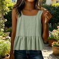 thumbnail image 2 of Tank Tops for Women Breathable Casual Outfits Linen Pants Jumpsuit Matching Set Vacation Trendy Clothes Womens Summer Tops Light green M, 2 of 4