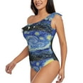 thumbnail image 3 of Yiaed The Starry Night Print Women One Piece Swimsuits Tummy Control One Shoulder Bathing Suits Pattern Ruffle Swimwear-Small, 3 of 8
