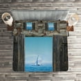 thumbnail image 2 of Ambesonne Nautical Quilted Coverlet 3 Pcs, Sailing Boat Idyllic, King Size, Grey Blue, 2 of 2